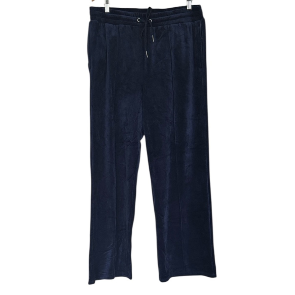 FDJ iMove High Waist Navy Velour Yoga Lounge Wide Leg Pants Stretchy New XL/TG
